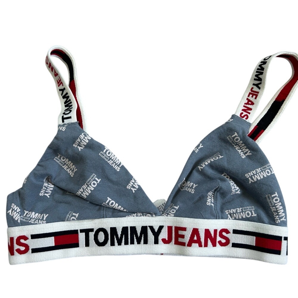 Tommy Jeans Bralette All Over‎ Logo Print Women's Adjustable Straps Gray XS